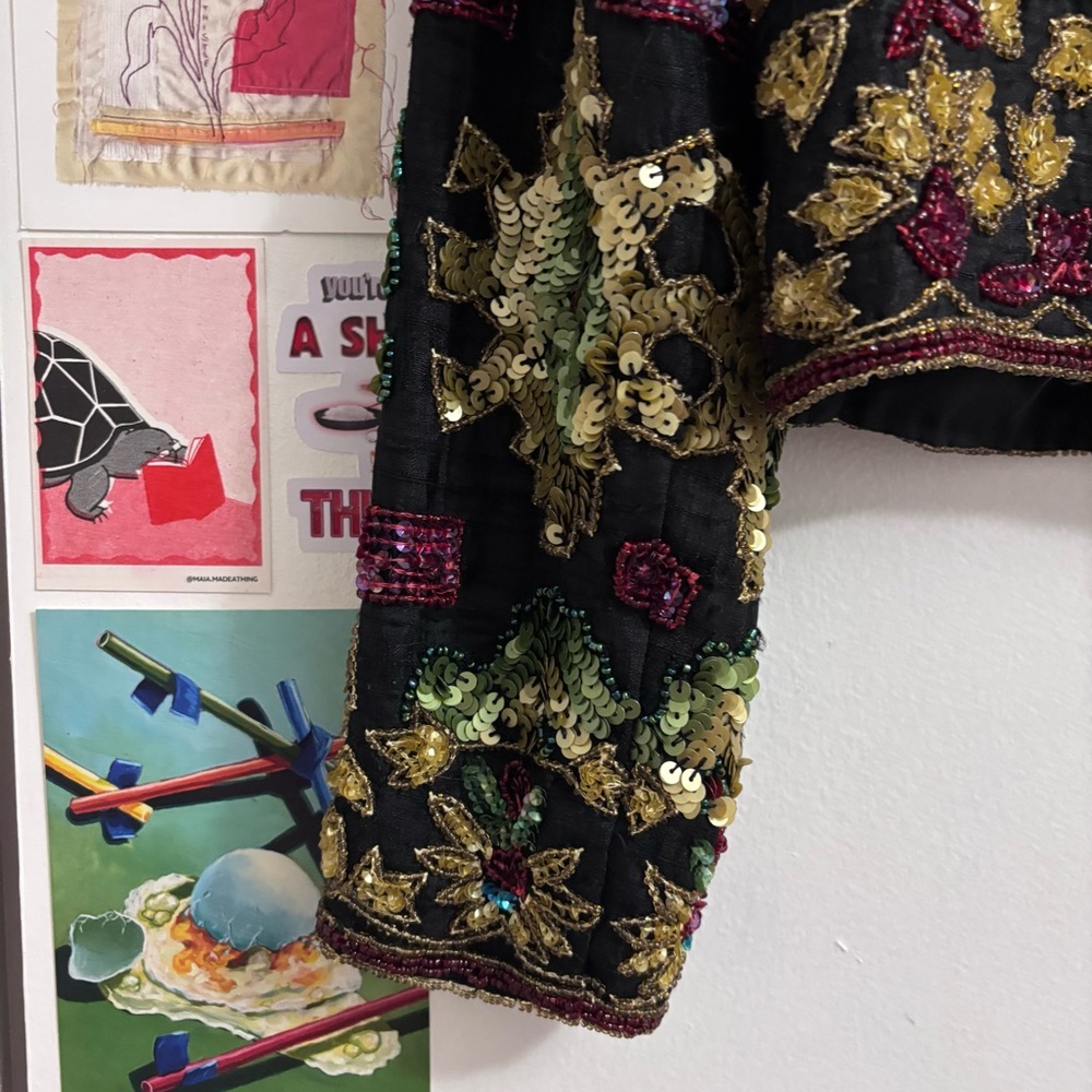 Adrianna Papell Evening black & gold fully sequined embroidered jacket - Picture 8 of 8